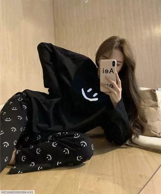 Women's Comfortable Printed Cotton Jersey Night Suit - 2 Pcs