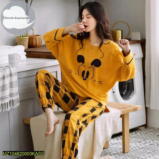 2 Pcs Women's Stitched Cotton Jersey Printed Night Suit