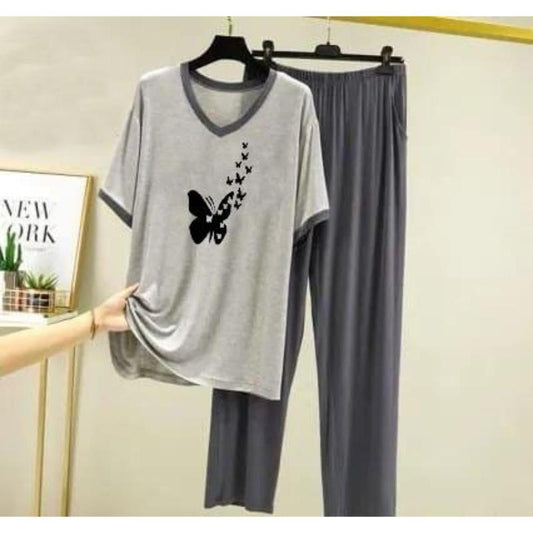 Women's Comfortable Printed Cotton Jersey Night Suit - 2 Pcs