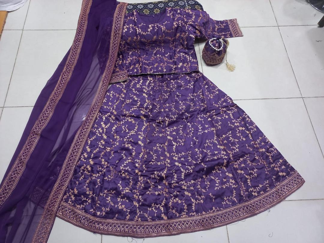4 Pcs Women's Stitched Katan Silk Embroidered lehanga choli