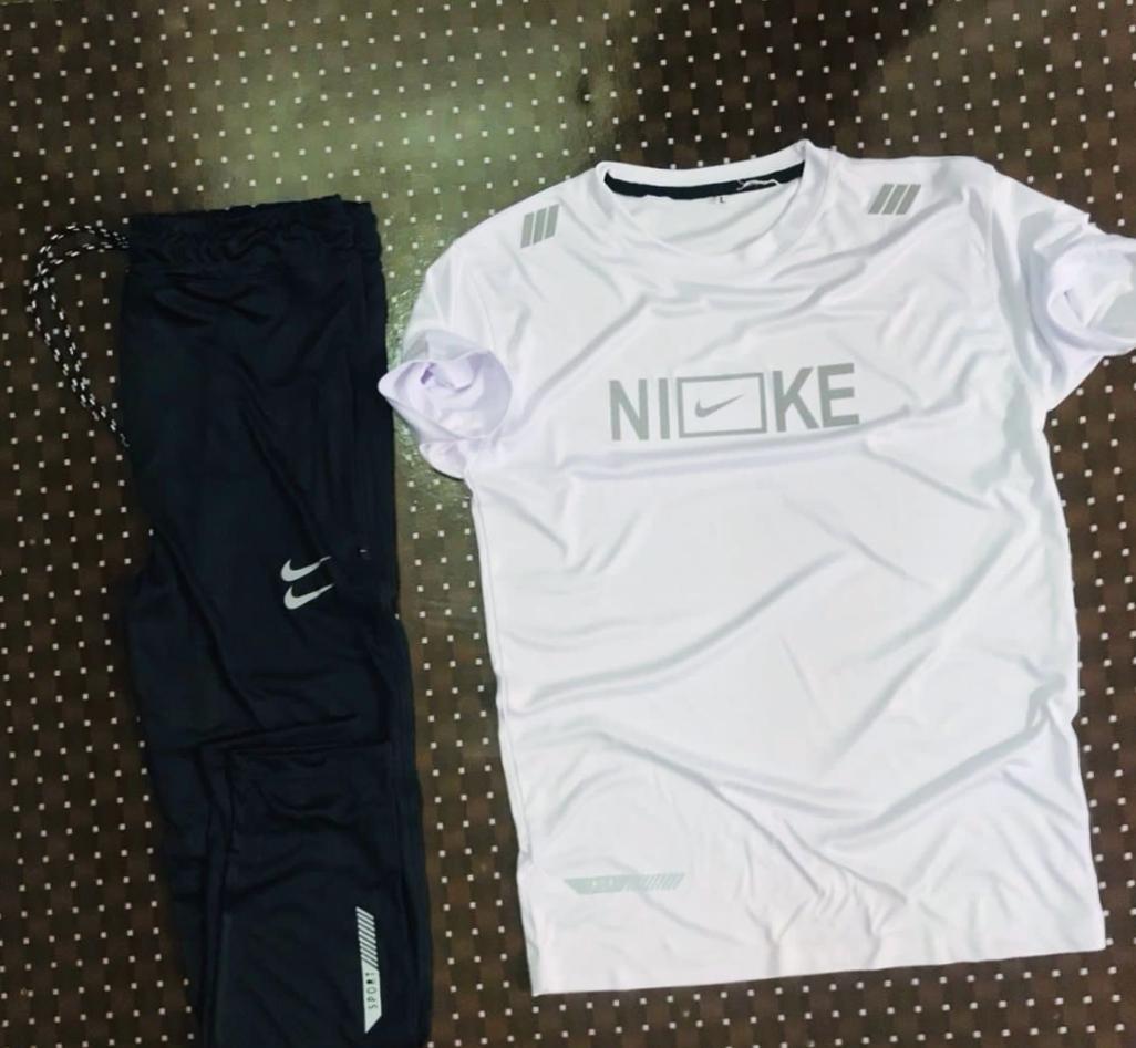 Mens White Dri Fit Printed Tracksuit 2- pcs