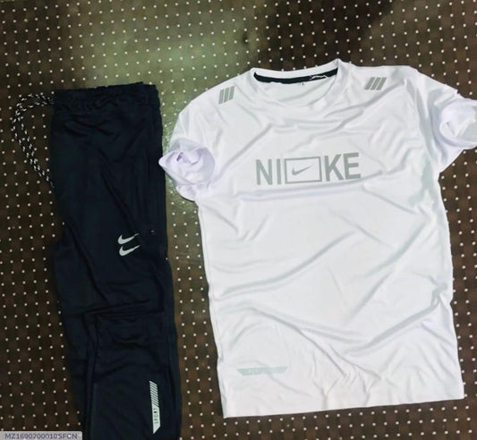 Mens White Dri Fit Printed Tracksuit 2- pcs